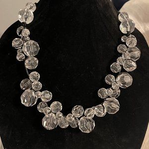 Evening Bold Statement Clear Bauble "Bubble" Necklace with Black Ribbon!